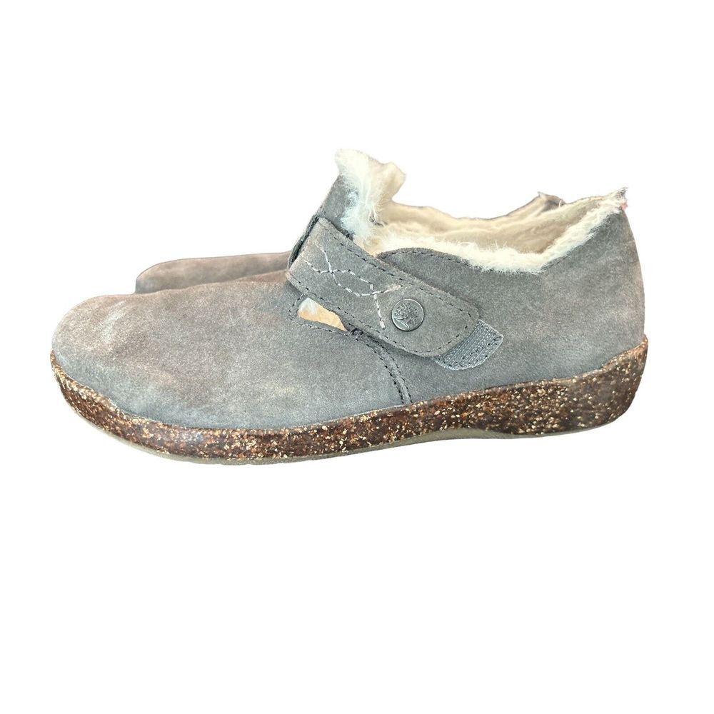 Earth Origins Clogs Aurora Jade Women 6 Gray Slip On Fur Lined Suede Loafer Shoe